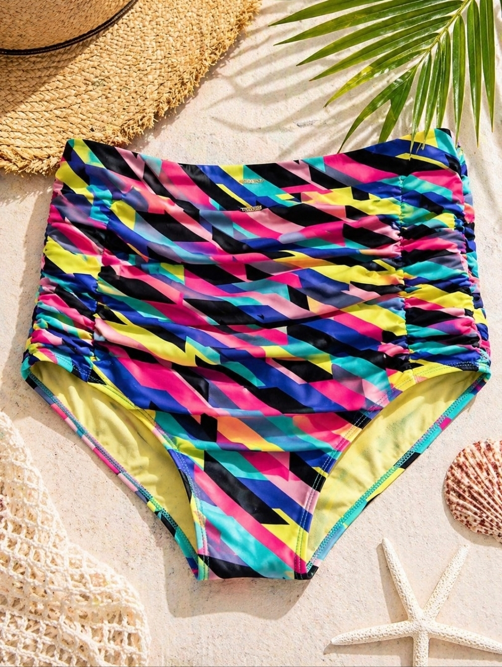RELLECIGA High Waist Bikini Bottoms NWT Size L Colorful Geo